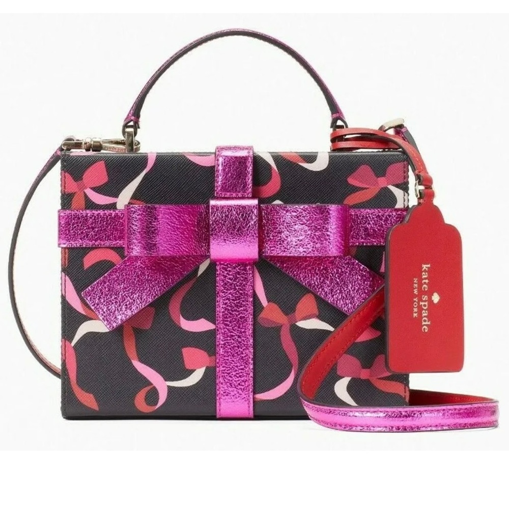 NWB Kate Spade Wrapping Party Gift Box Crossbody Black Leather K4671 Gift Bag FS